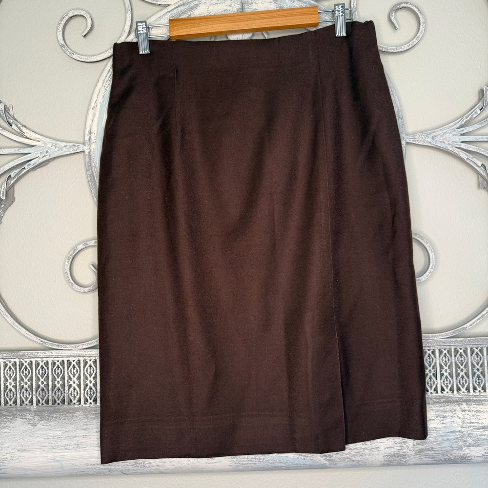 Emanuel Ungaro Brown 100% Virgin Wool Pencil Skirt Vintage 1990's Size 14